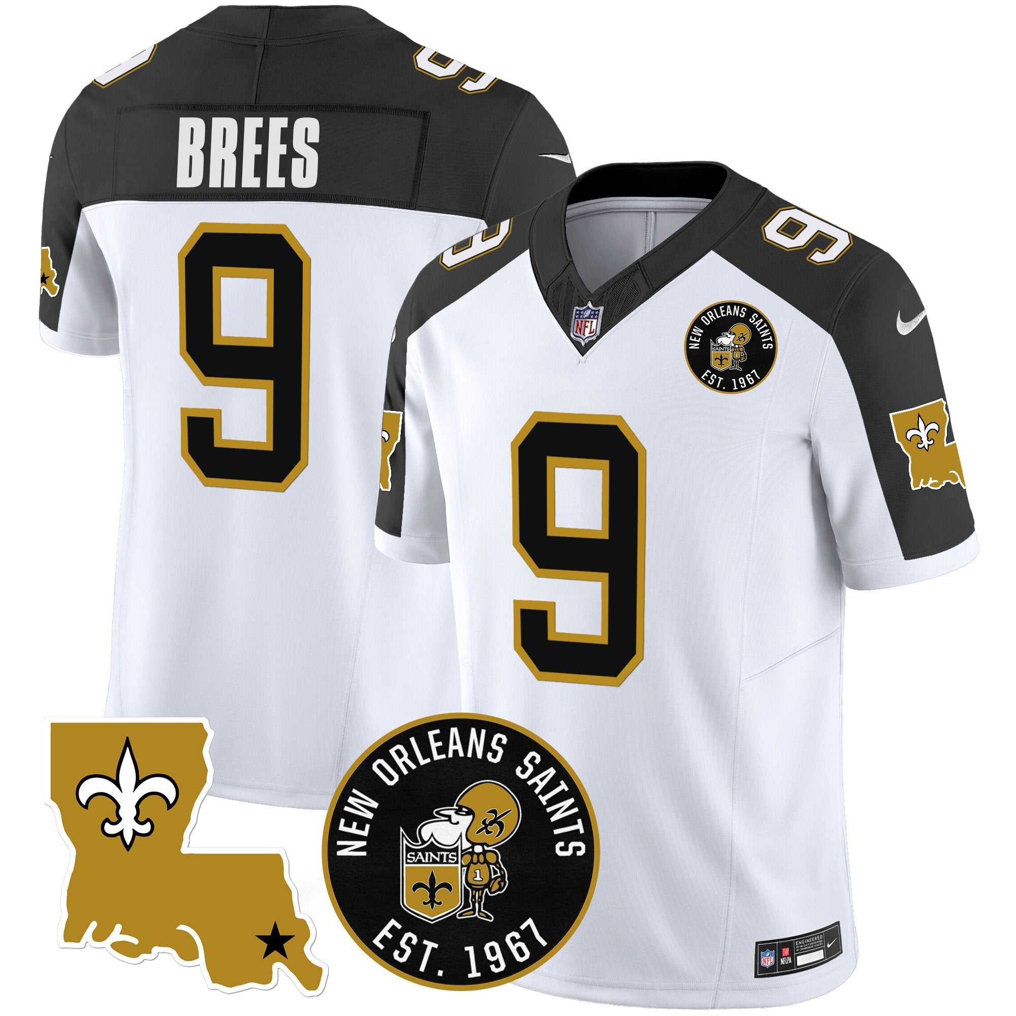 Saints EST. 1967 Patch Vapor Jersey – All Stitched – Inverted – Drew Brees Jersey