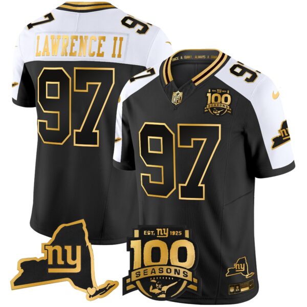 New York Giants 100th Season & State Patch Gold Vapor Limited Jersey – All Stitched – Alternate – Dexter Lawrence II Jersey
