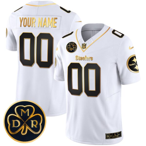 Steelers DMR Patch Gold Vapor Limited Custom Jersey – All Stitched – White Gold Jersey