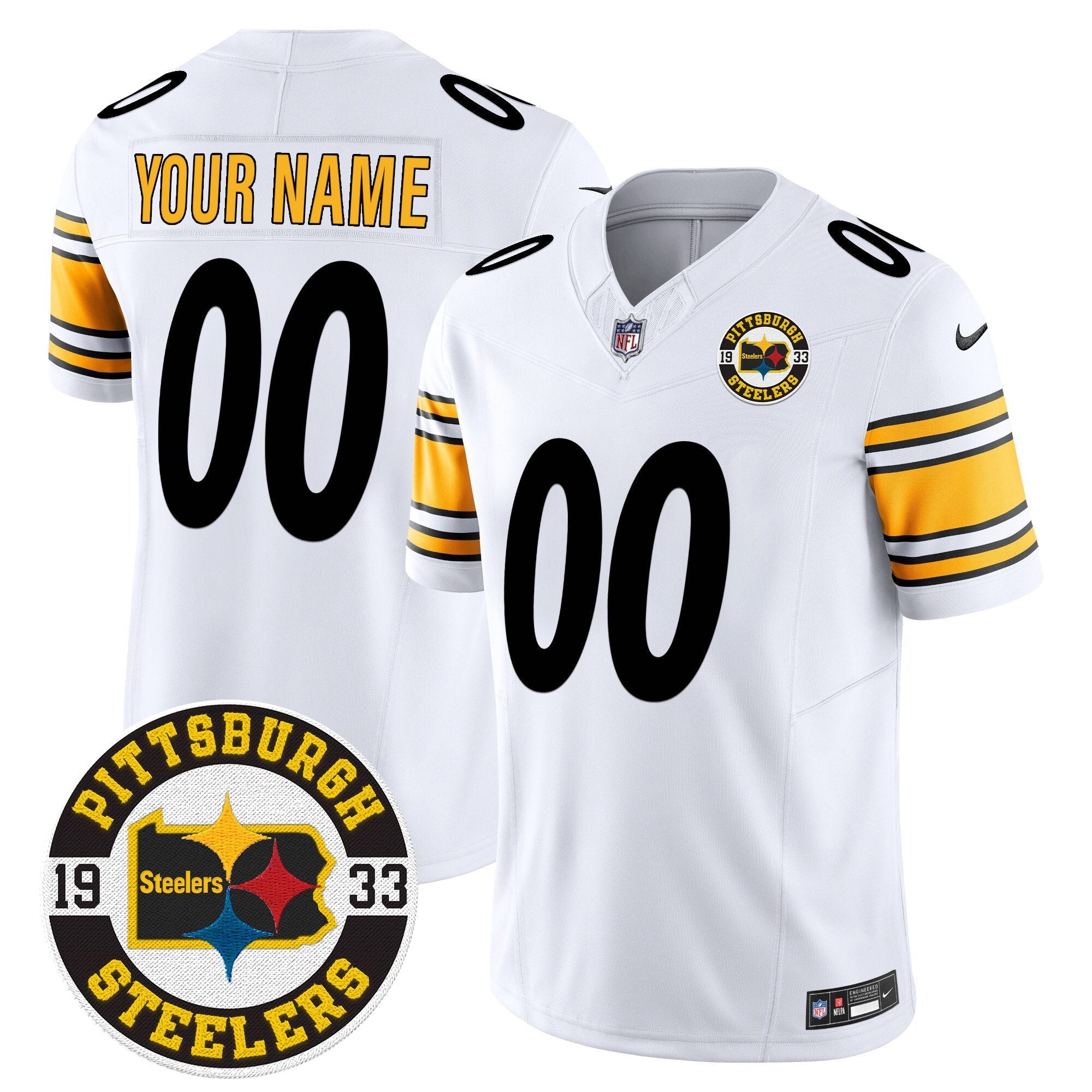 Steelers 2024 Vapor Limited Custom Jersey – Est 1933 Patch – All Stitched – White Jersey