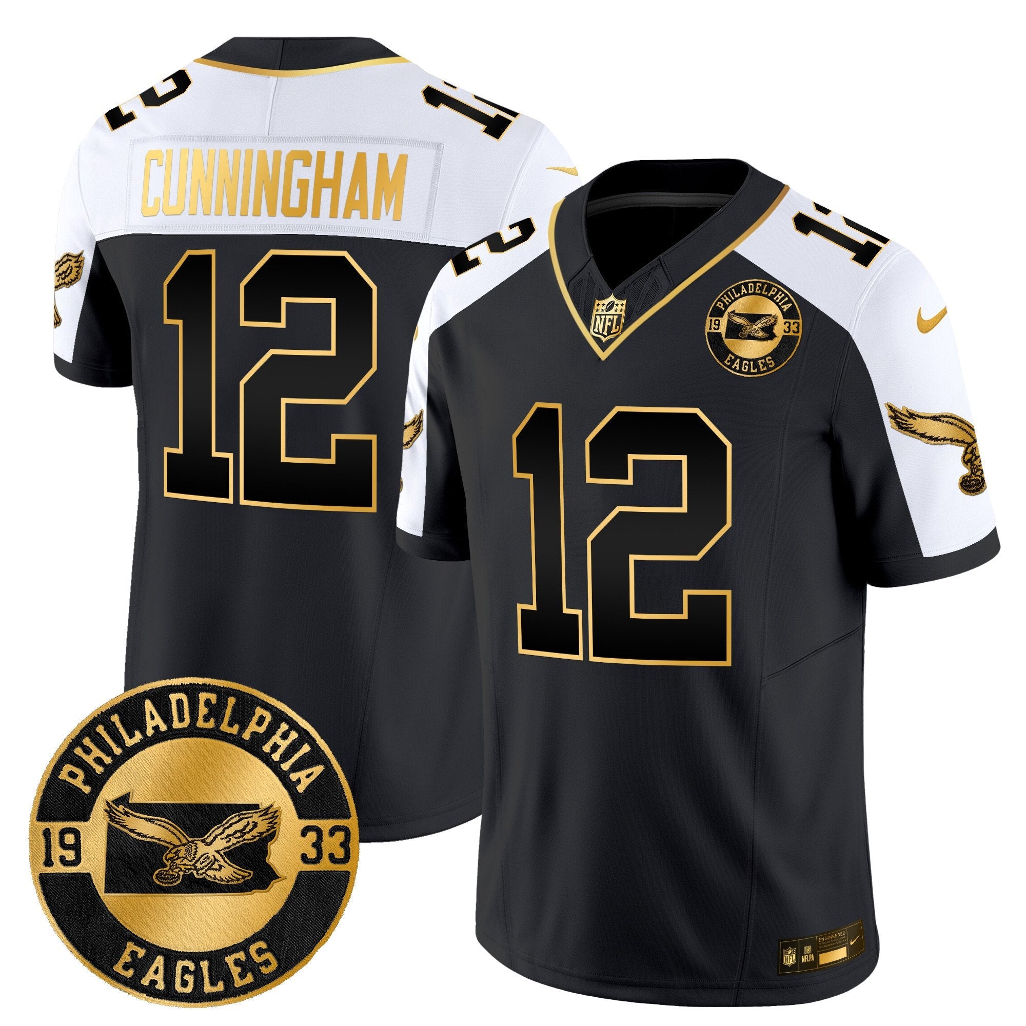 Philadelphia Eagles 2024 Throwback Gold Vapor Limited Jersey – Est. 1933 Patch – All Stitched – Alternate – Randall Cunningham Jersey