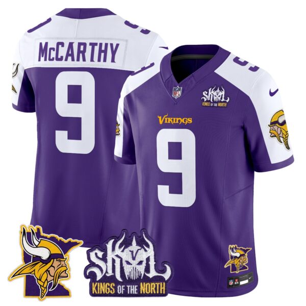 Minnesota Vikings Kings Of The North Patch Vapor Limited Jersey V3 – All Stitched – Purple Alternate – J.J. McCarthy Jersey