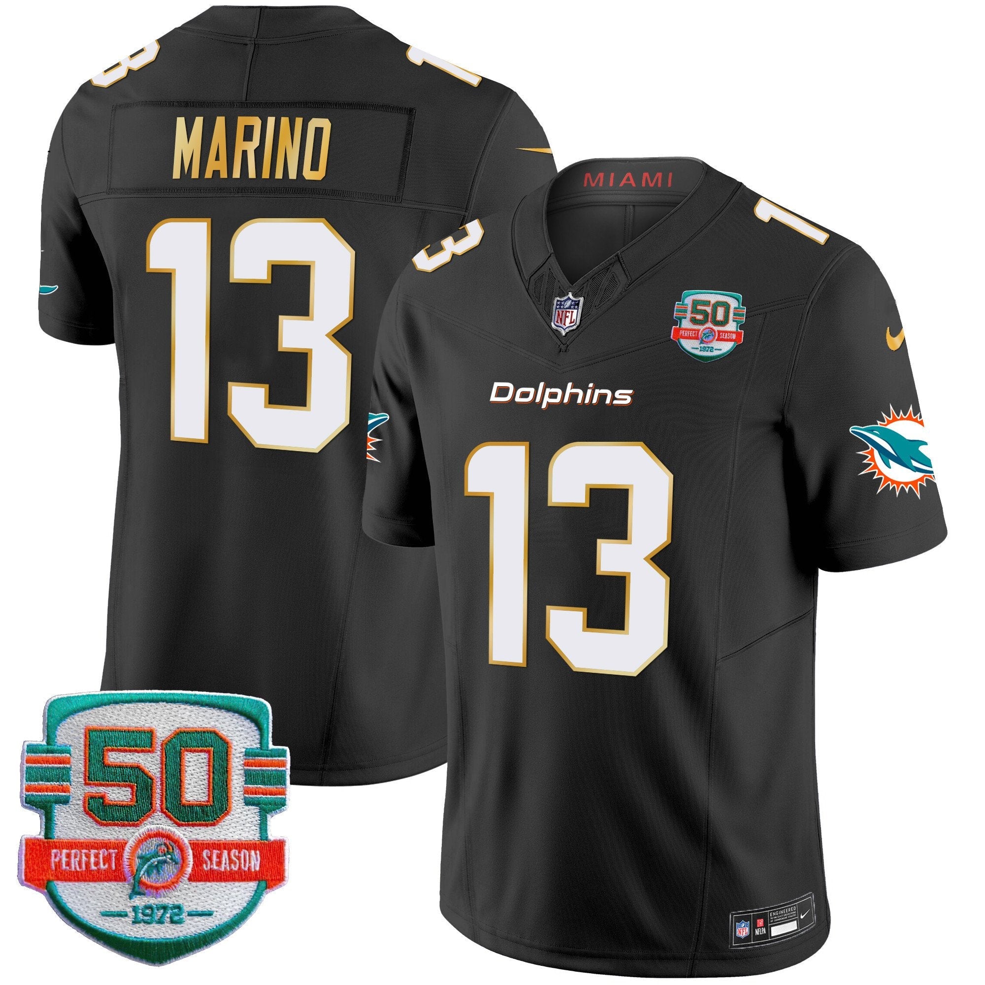 Dolphins Gold Trim Vapor Limited Jersey – All Stitched – Black – Dan Marino Jersey