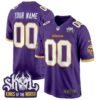 Minnesota Vikings King Of The North Patch Throwback Game Custom Jersey – All Stitched – Purple Jersey