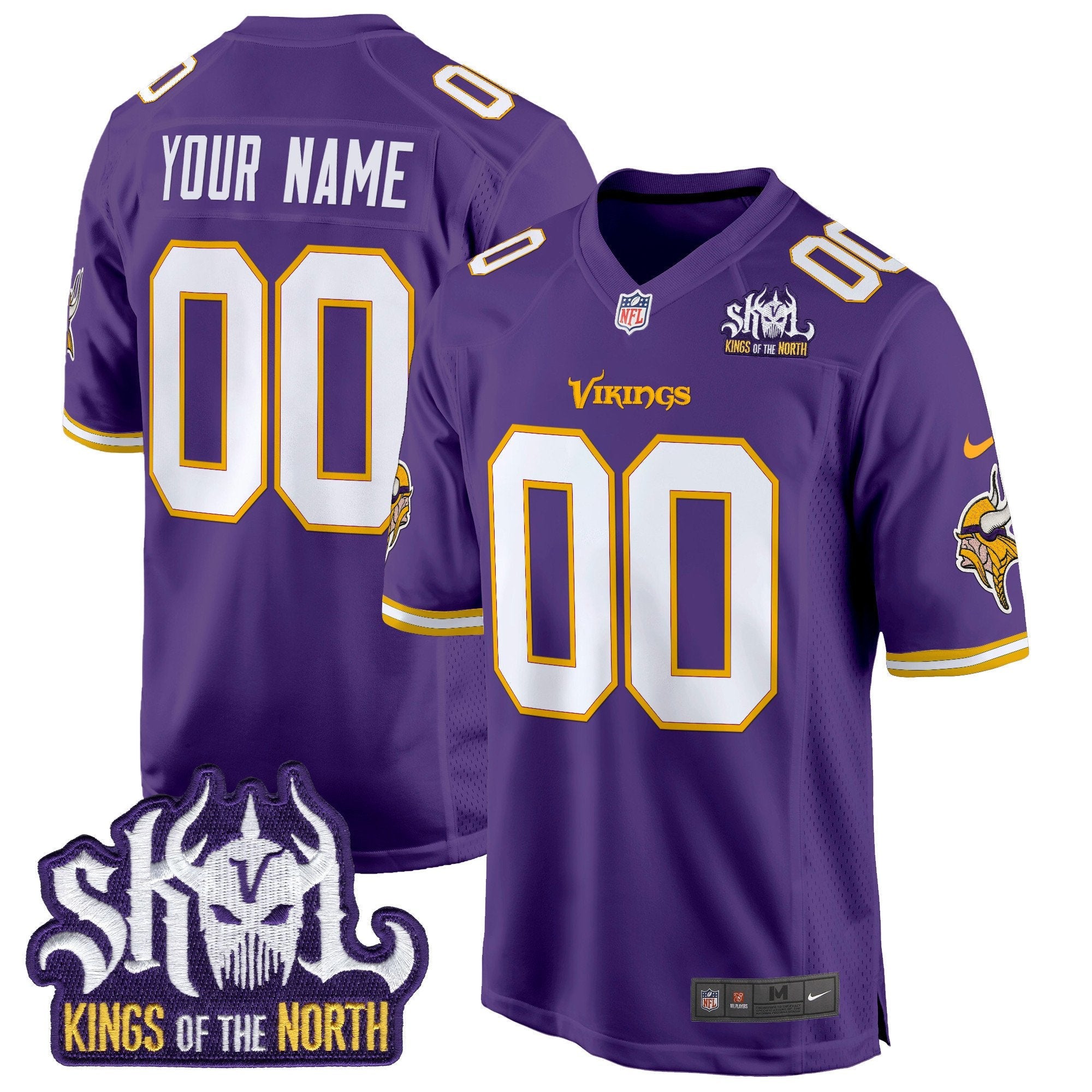 Minnesota Vikings King Of The North Patch Throwback Game Custom Jersey – All Stitched – Purple Jersey