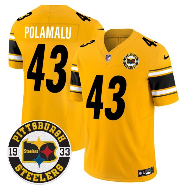 Steelers 2024 Vapor Limited Jersey – Est 1933 Patch – All Stitched – Gold – Troy Polamalu Jersey