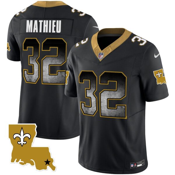 Saints 1987 Legacy Arch Smoke Jersey – All Stitched – Black – Tyrann Mathieu Jersey
