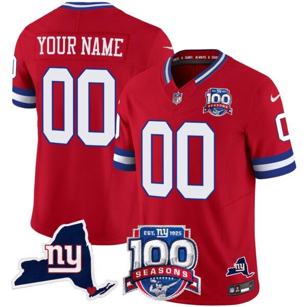 New York Giants 100th Season & State Patch Vapor Limited Custom Jersey – All Stitched – Red Jersey
