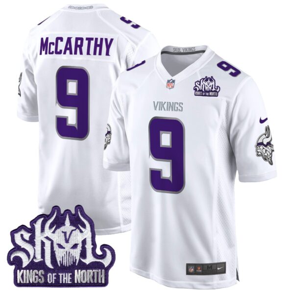 Minnesota Vikings King Of The North Patch Throwback Game Jersey – All Stitched – Winter Warrior – J.J. McCarthy Jersey