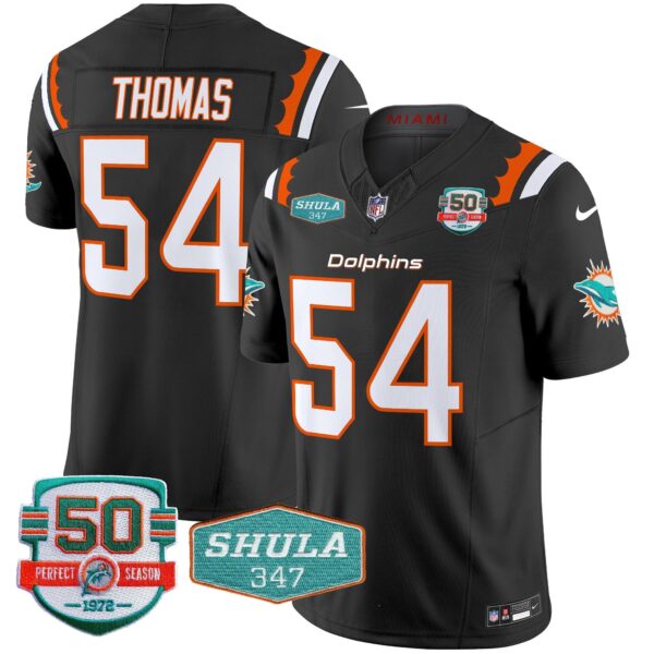 Dolphins 50th & Don Shula 347 Memorial Patch Vapor Limited Jersey – All Stitched – Black – Zach Thomas Jersey