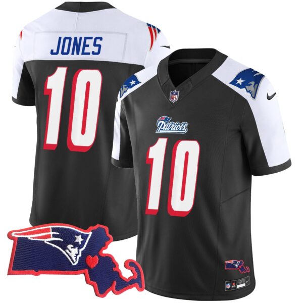 Patriots 1996 Throwback State Patch Vapor Jersey – All Stitched – Black Alternate – Mac Jones Jersey