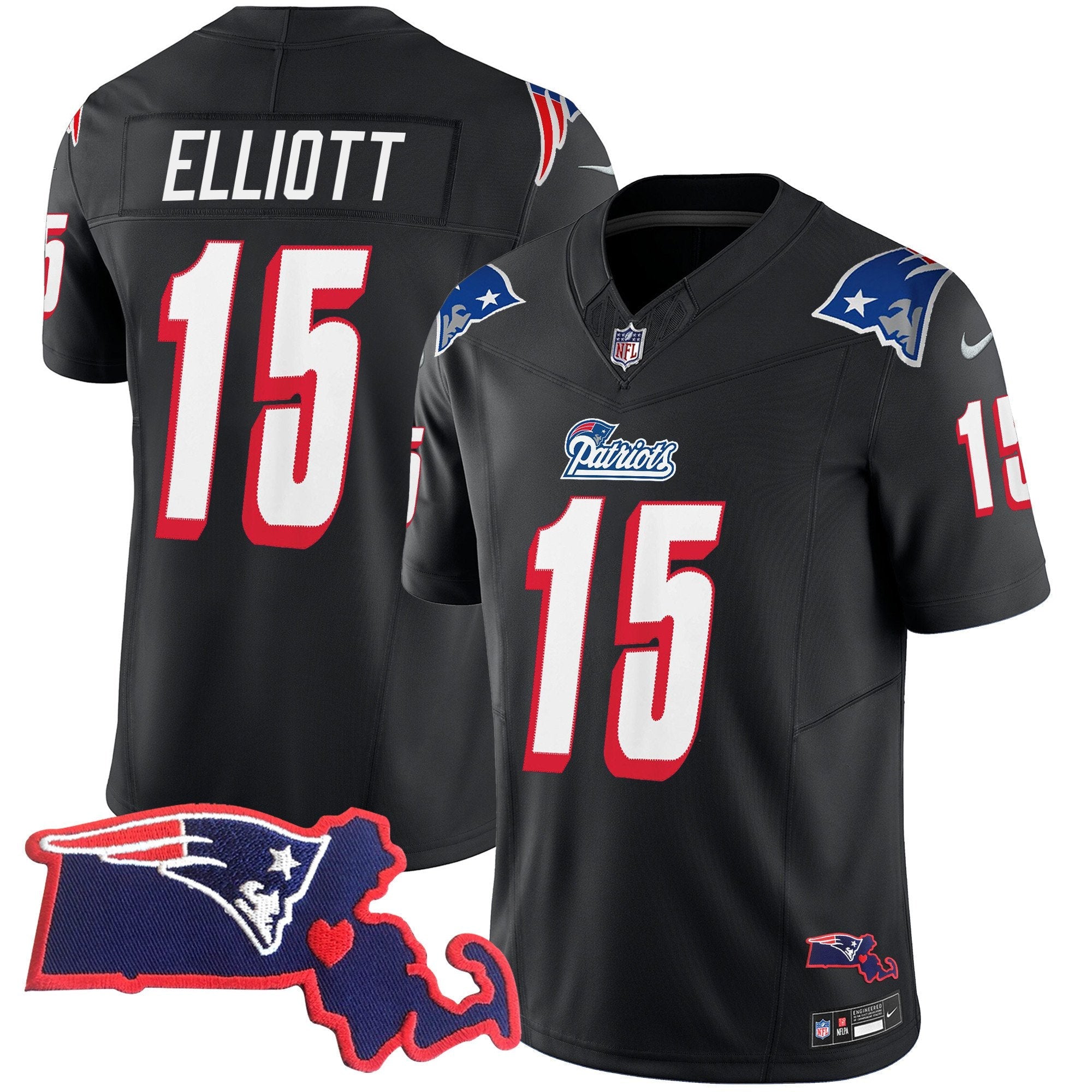 Patriots 1996 Throwback State Patch Vapor Jersey – All Stitched – Black – Ezekiel Elliott Jersey