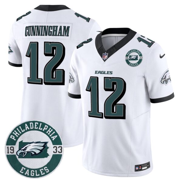 Eagles 2024 Vapor Limited Jersey – Est. 1933 Patch – All Stitched – White – Randall Cunningham Jersey