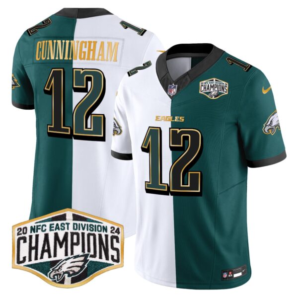 Eagles 2024 NFC East Division Champions Gold Trim Vapor Limited Jersey – All Stitched – Split – Randall Cunningham Jersey