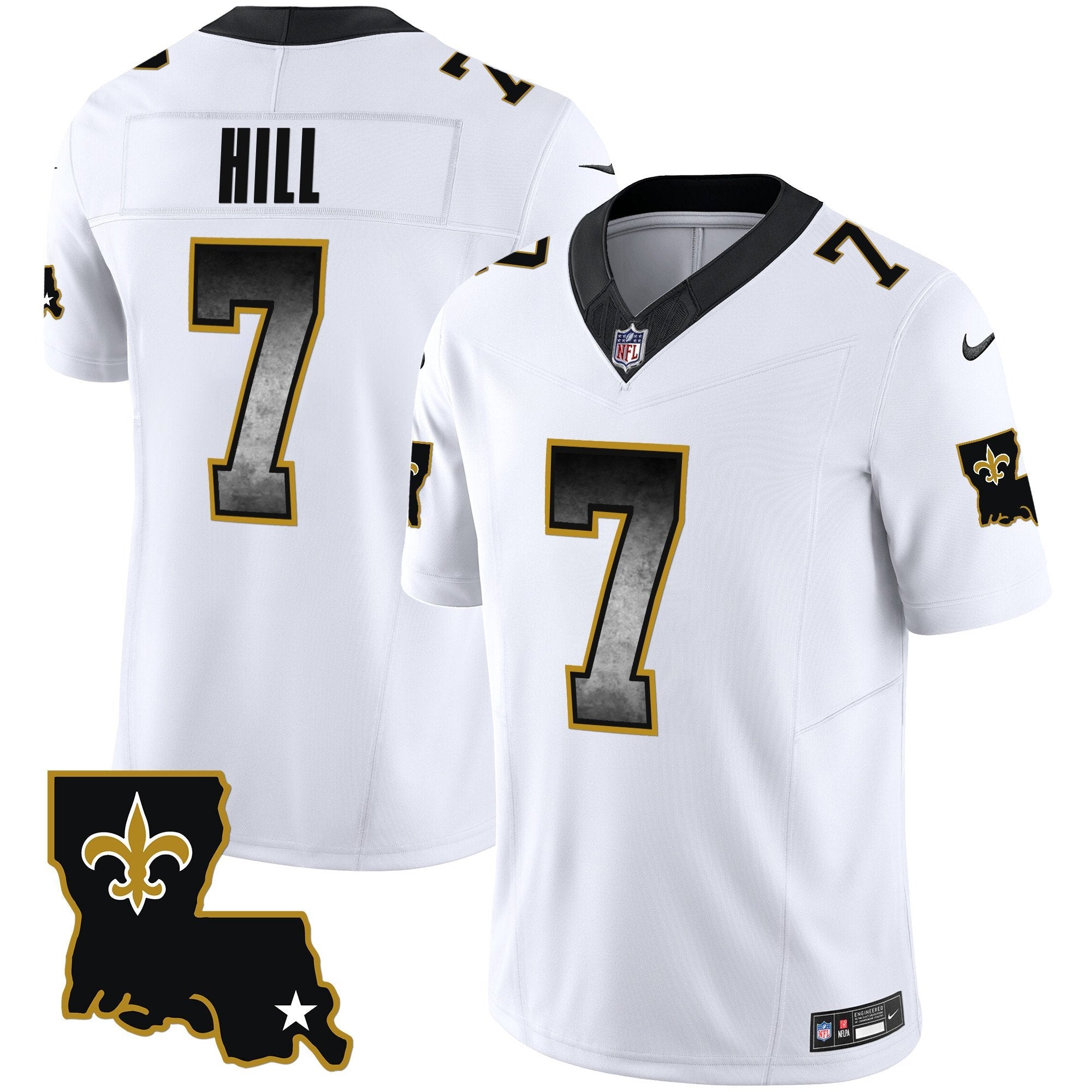 Saints 1987 Legacy Arch Smoke Jersey – All Stitched – White – Taysom Hill Jersey
