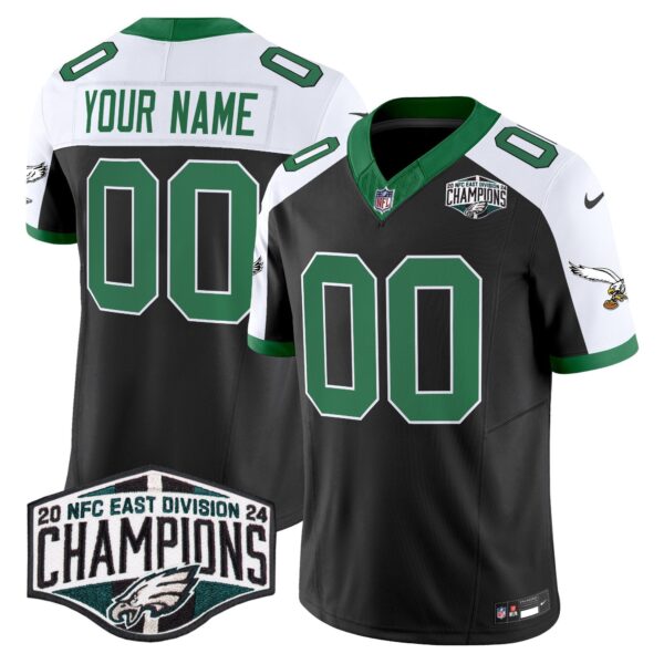 Philadelphia Eagles Kelly Green 2024 NFC East Division Champions Vapor Limited Custom Jersey V2 – All Stitched – Black Alternate Jersey