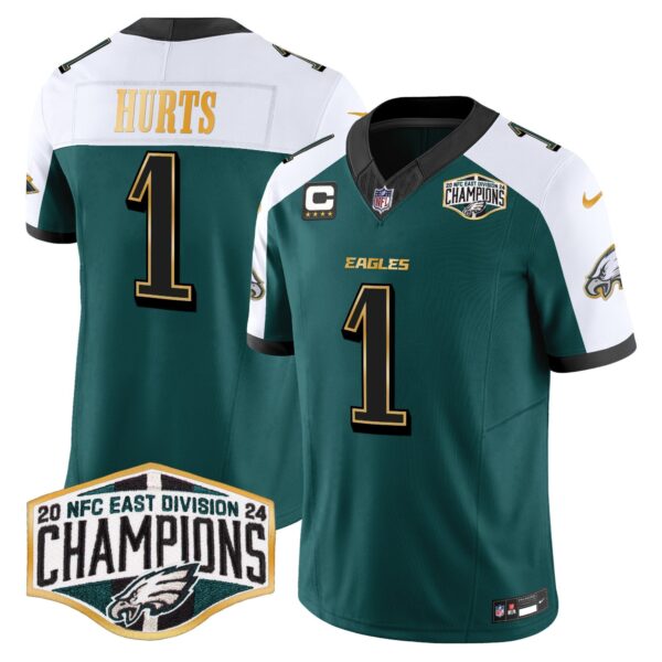 Eagles 2024 NFC East Division Champions Gold Trim Vapor Limited Jersey – All Stitched – Green Alternate – Jalen Hurts Jersey