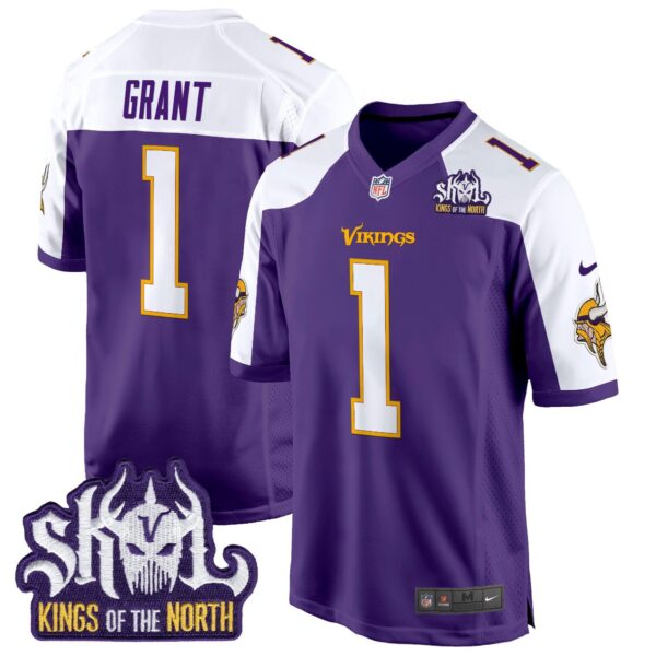 Minnesota Vikings King Of The North Patch Throwback Game Jersey – All Stitched – Purple Alternate – Bud Grant Jersey