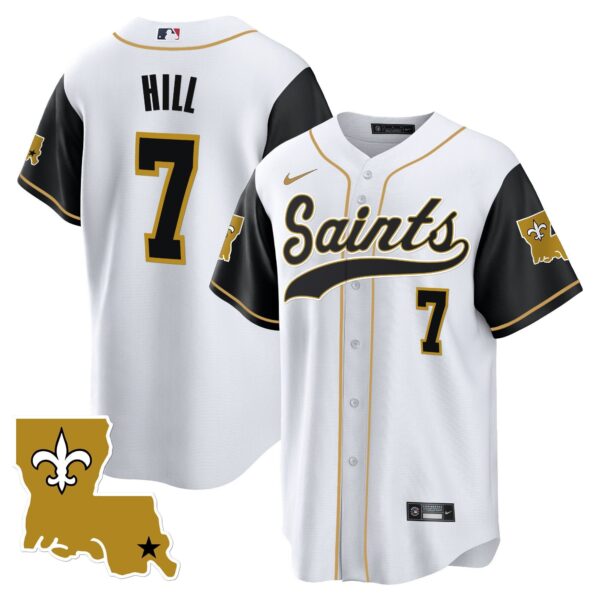 Saints 1987 Legacy Cool Base Jersey – All Stitched – Black Sleeves – Taysom Hill Jersey