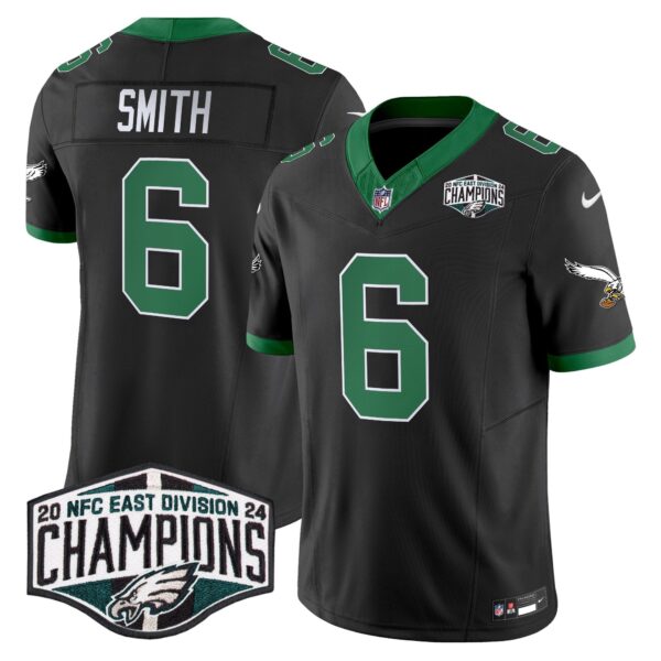 Philadelphia Eagles Kelly Green 2024 NFC East Division Champions Vapor Limited Jersey V2 – All Stitched – Black – DeVonta Smith Jersey