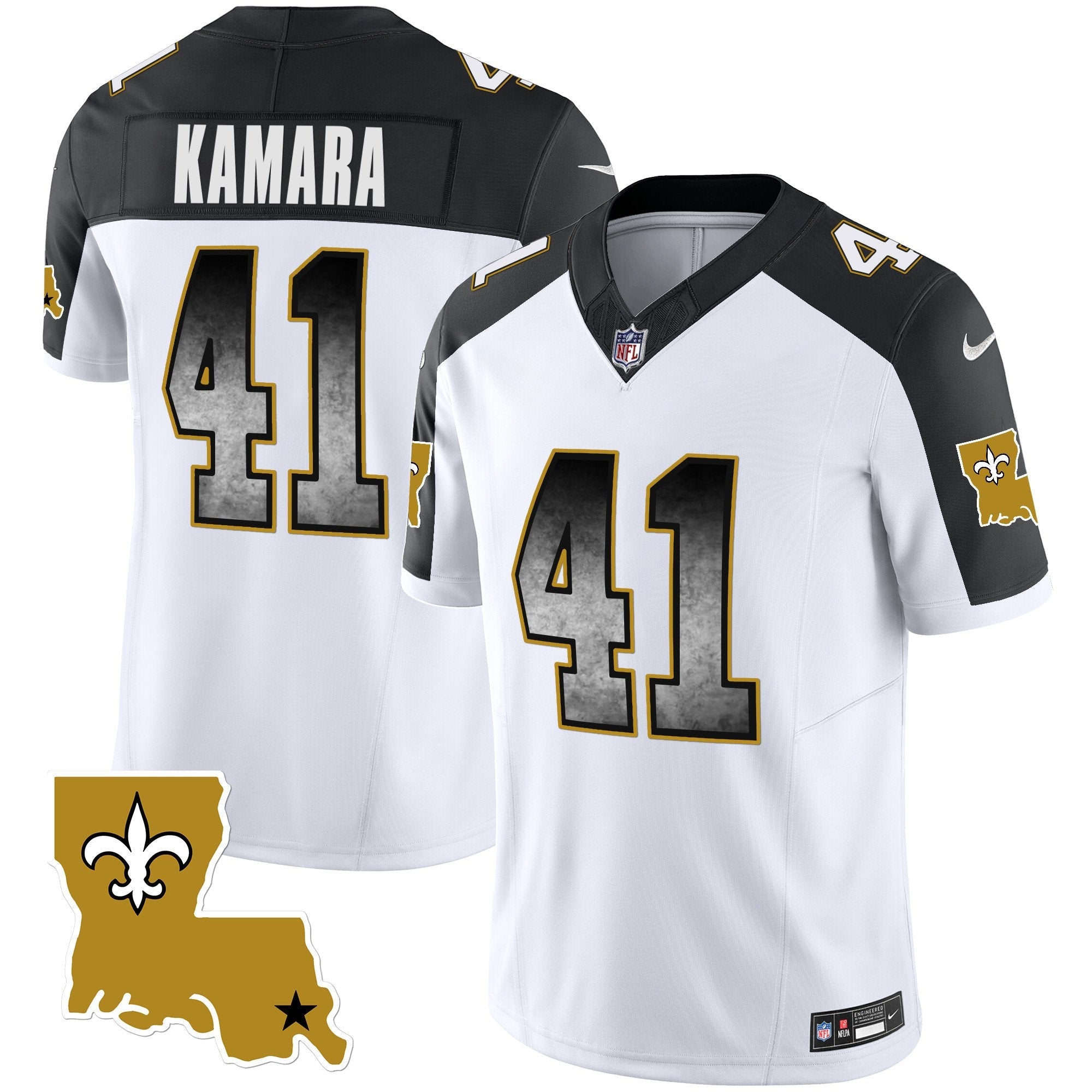 Saints 1987 Legacy Arch Smoke Jersey – All Stitched – Inverted – Alvin Kamara Jersey