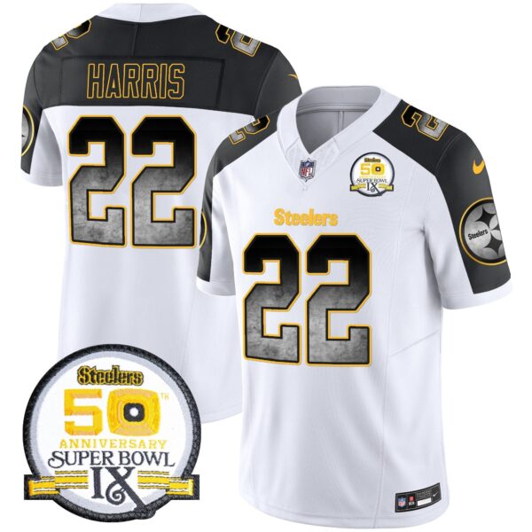 Steelers Arch Smoke 50th Anniversary Of Super Bowl IX Patch Vapor Limited Jersey – All Stitched – Inverted – Najee Harris Jersey