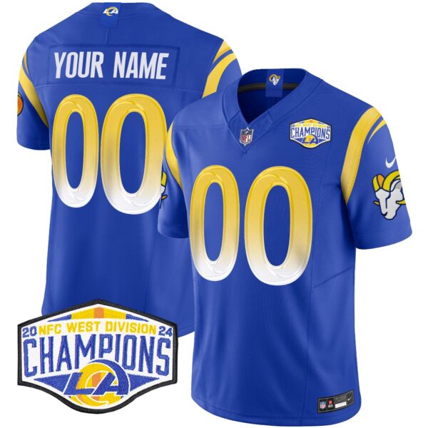 Los Angeles Rams 2024 NFC West Division Champions Vapor Limited Custom Jersey – All Stitched – Royal Jersey