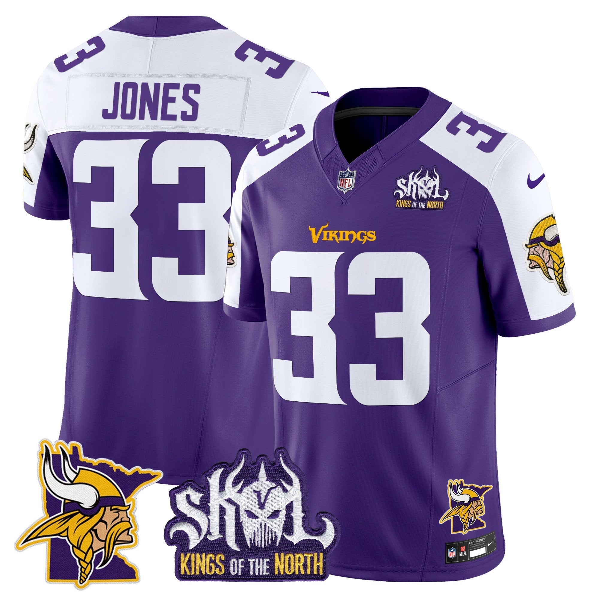 Minnesota Vikings Kings Of The North Patch Vapor Limited Jersey V3 – All Stitched – Purple Alternate – Aaron Jones Jersey