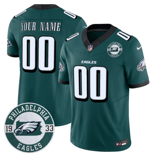Eagles 2024 Vapor Limited Custom Jersey – Est. 1933 Patch – All Stitched – Midnight Green Jersey