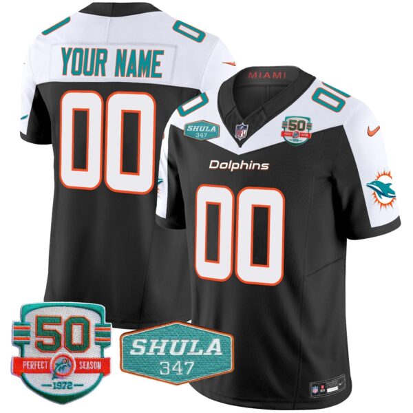 Dolphins Shula 347 Patch Vapor Limited Custom Jersey V2 – All Stitched – Black Alternate Jersey