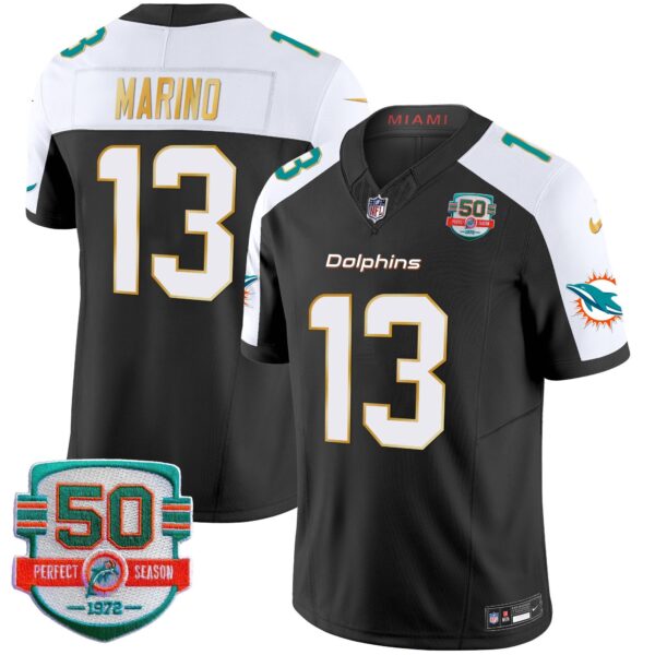 Dolphins Gold Trim Vapor Limited Jersey – All Stitched – Black Alternate – Dan Marino Jersey