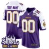 Minnesota Vikings King Of The North Patch Throwback Game Custom Jersey – All Stitched – Purple Alternate Jersey