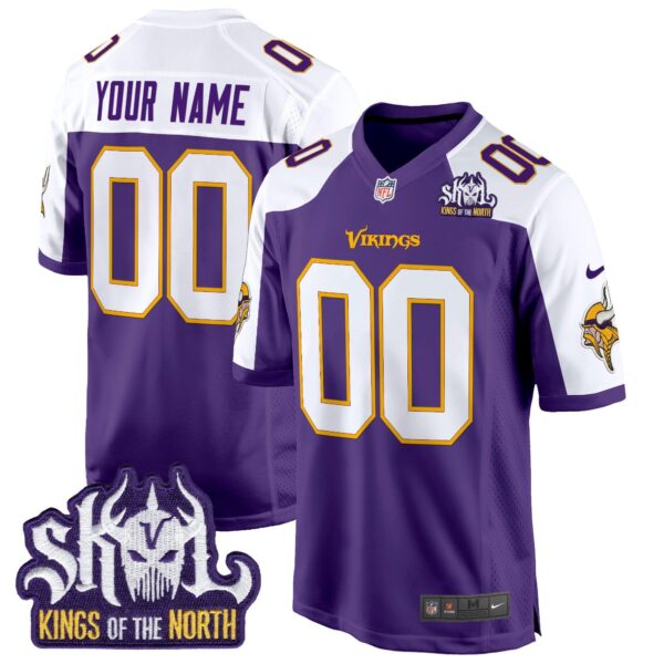 Minnesota Vikings King Of The North Patch Throwback Game Custom Jersey – All Stitched – Purple Alternate Jersey
