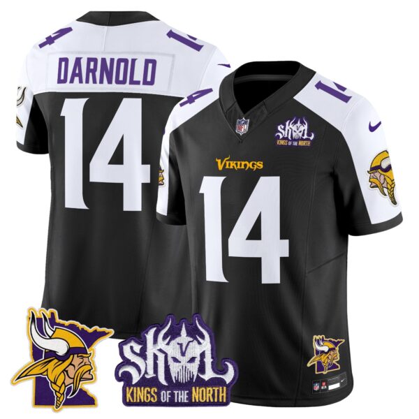 Minnesota Vikings Kings Of The North Patch Vapor Limited Jersey V3 – All Stitched – Black Alternate – Sam Darnold Jersey