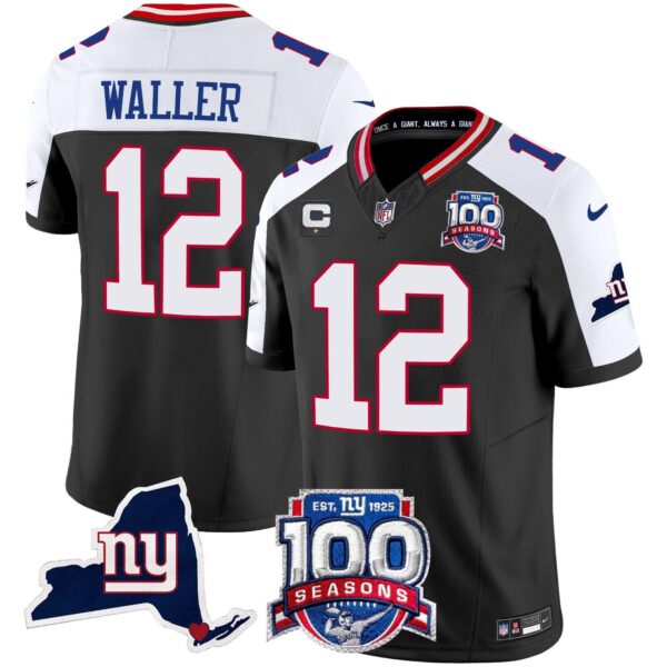 New York Giants 100th Season & State Patch Vapor Limited Jersey – All Stitched – Black Alternate – Darren Waller Jersey