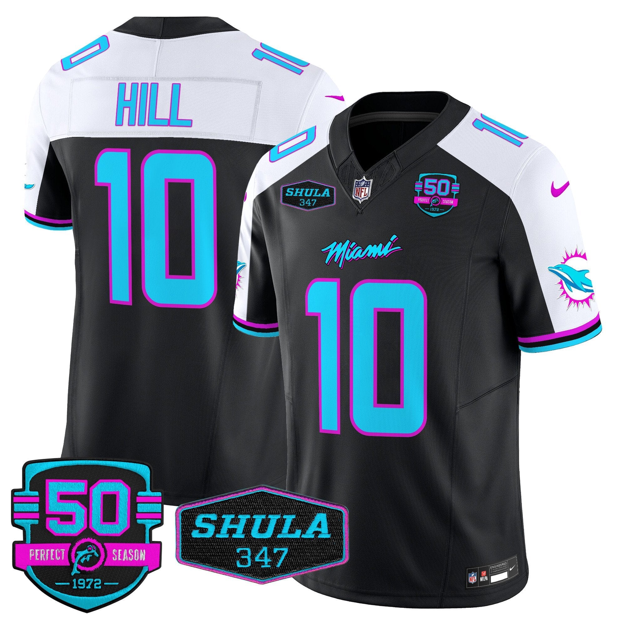 Dolphins “Miami Vice” Vapor Limited Jersey V4 – All Stitched – Black Alternate – Tyreek Hill Jersey