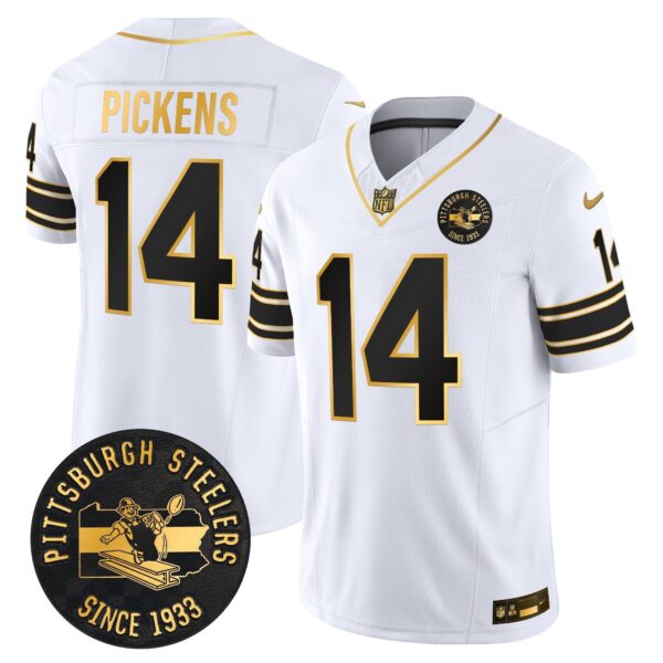 Pittsburgh Steelers Throwback 1933 Patch Gold Vapor Limited Jersey – All Stitched – White Gold – George Pickens Jersey