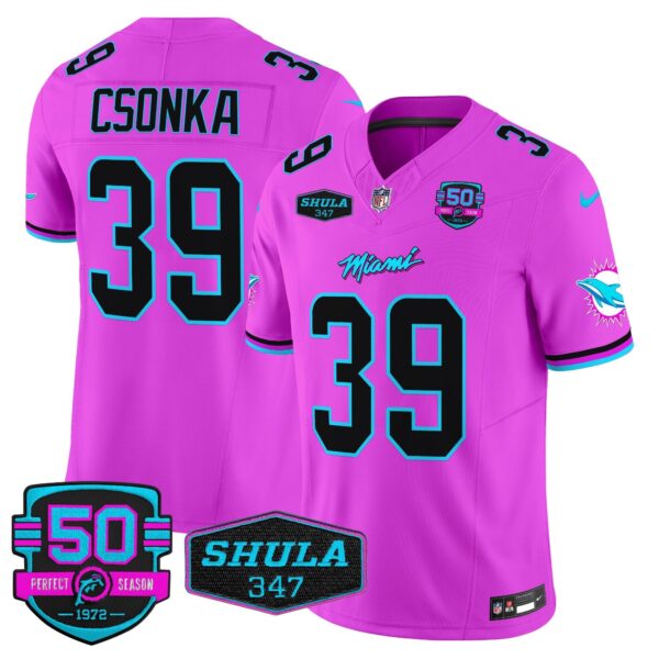 Dolphins “Miami Vice” Vapor Limited Jersey V4 – All Stitched – Pink – Larry Csonka Jersey