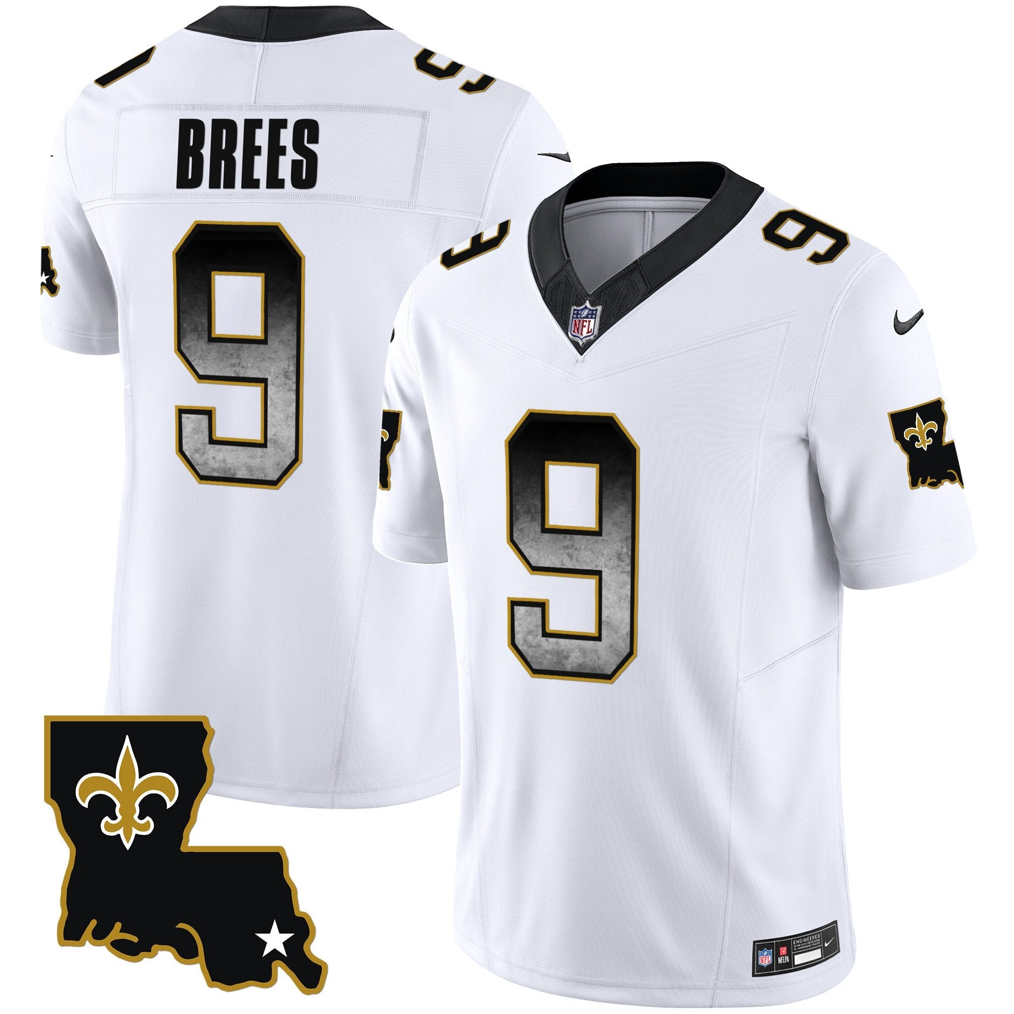 Saints 1987 Legacy Arch Smoke Jersey – All Stitched – White – Drew Brees Jersey