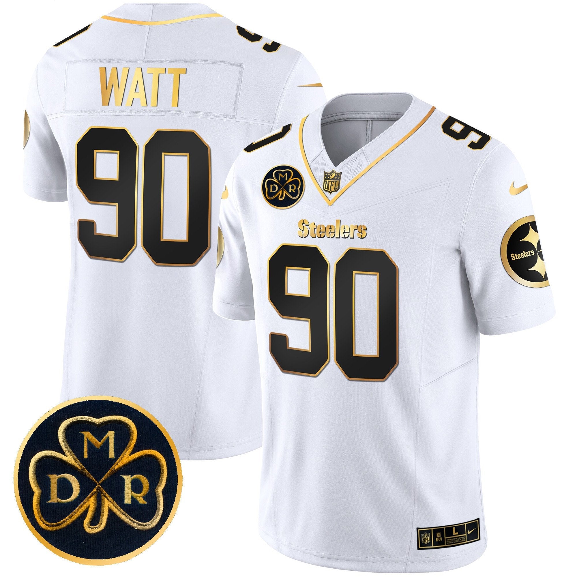 Steelers DMR Patch Gold Vapor Limited Jersey – All Stitched – White Gold – T. J. Watt Jersey