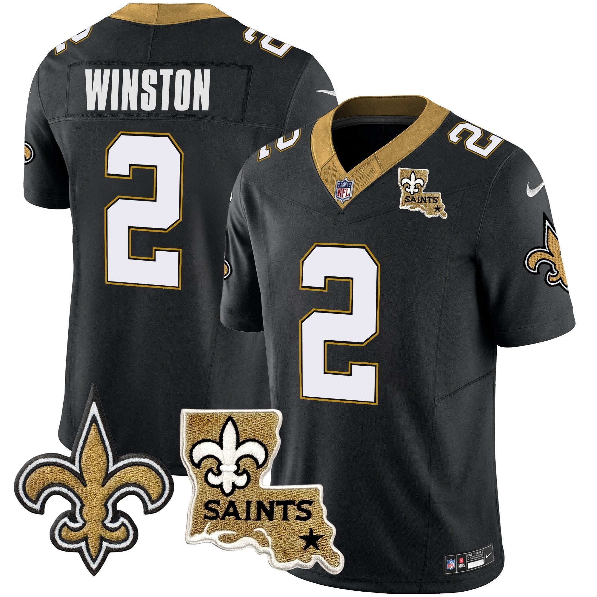 Saints Vapor Limited Jersey – New Orleans Patch – All Stitched – Black – Jameis Winston Jersey