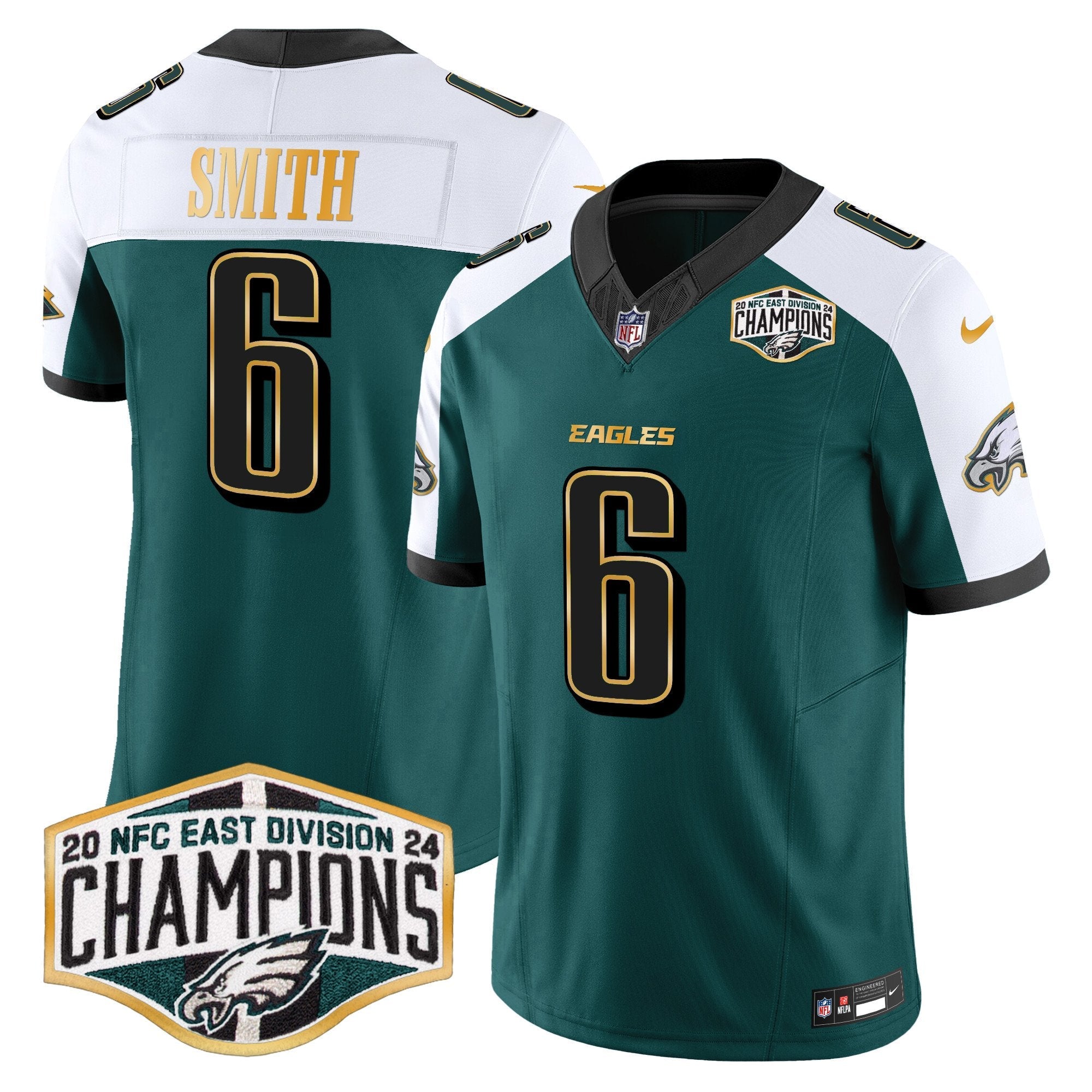 Eagles 2024 NFC East Division Champions Gold Trim Vapor Limited Jersey – All Stitched – Green Alternate – DeVonta Smith Jersey