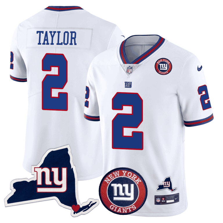 Giants New York State & Logo Patch Limited Jersey – All Stitched – White – Tyrod Taylor Jersey