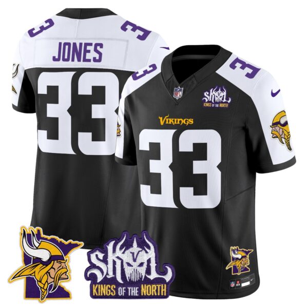 Minnesota Vikings Kings Of The North Patch Vapor Limited Jersey V3 – All Stitched – Black Alternate – Aaron Jones Jersey