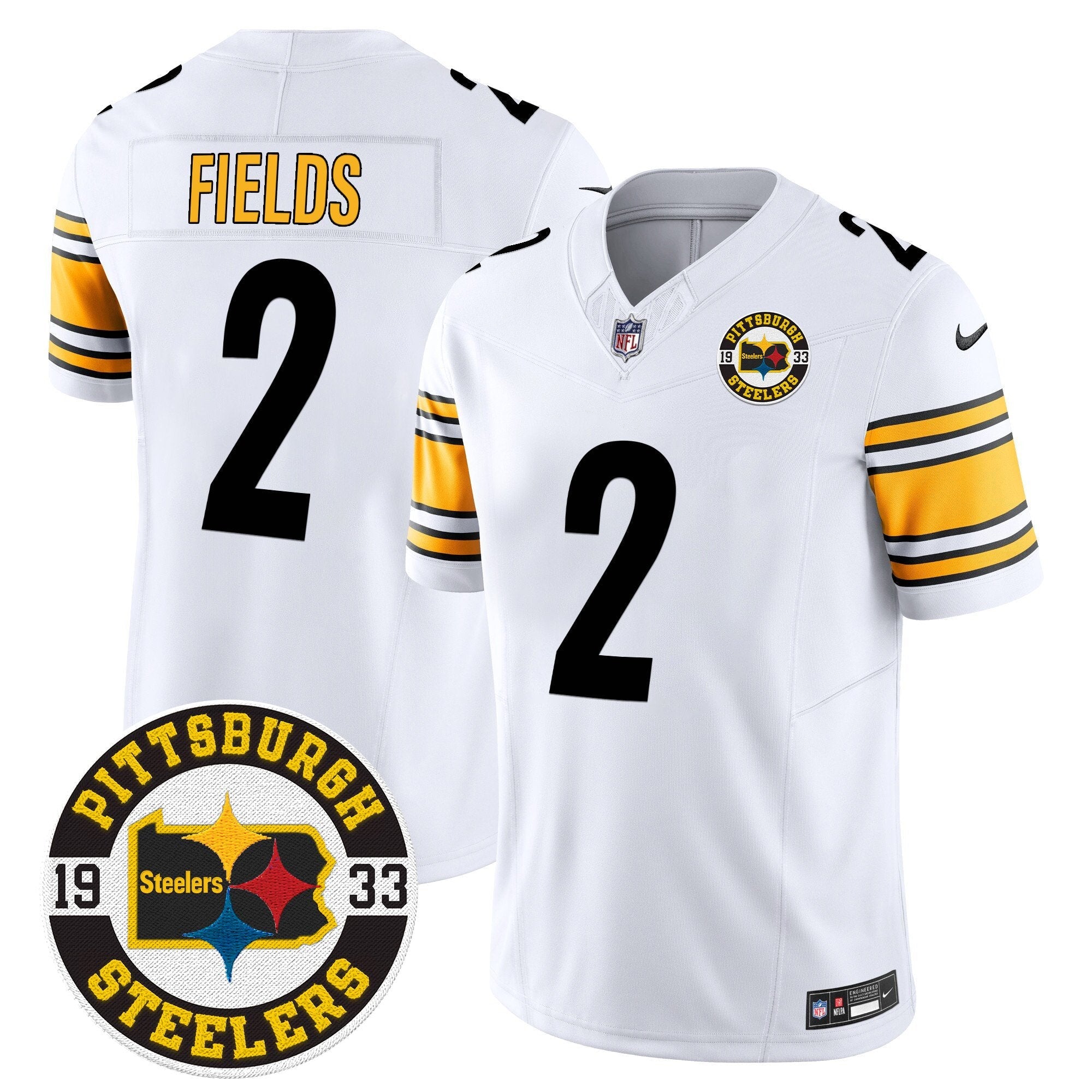 Steelers 2024 Vapor Limited Jersey – Est 1933 Patch – All Stitched – White – Justin Fields Jersey