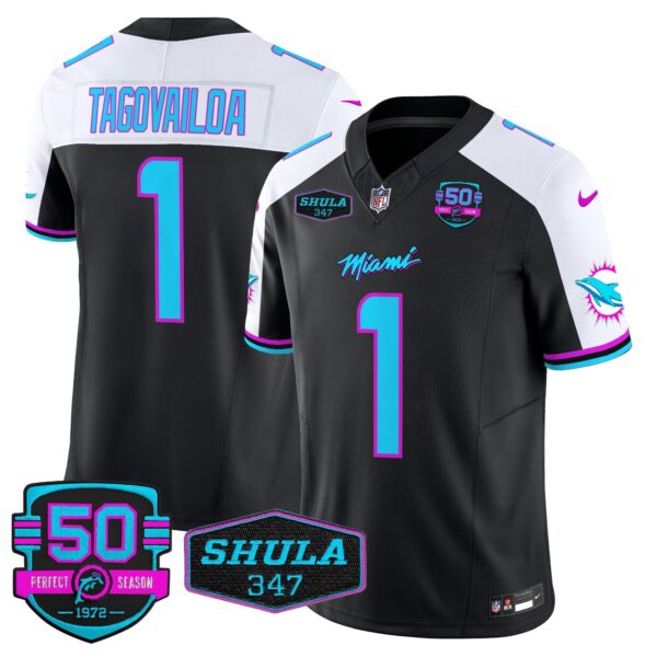 Dolphins “Miami Vice” Vapor Limited Jersey V4 – All Stitched – Black Alternate – Tua Tagovailoa Jersey