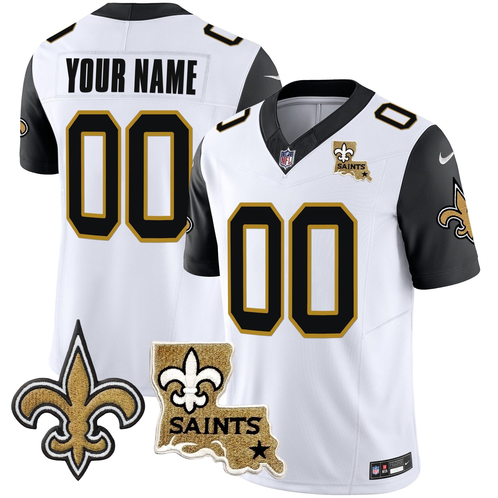 Saints 1987 Legacy Vapor Custom Jersey V2 – All Stitched – Black Sleeves Jersey