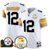 Steelers 50th Anniversary Of Super Bowl IX & Map Patch Vapor Limited Jersey – All Stitched – 1975 White – Terry Bradshaw Jersey