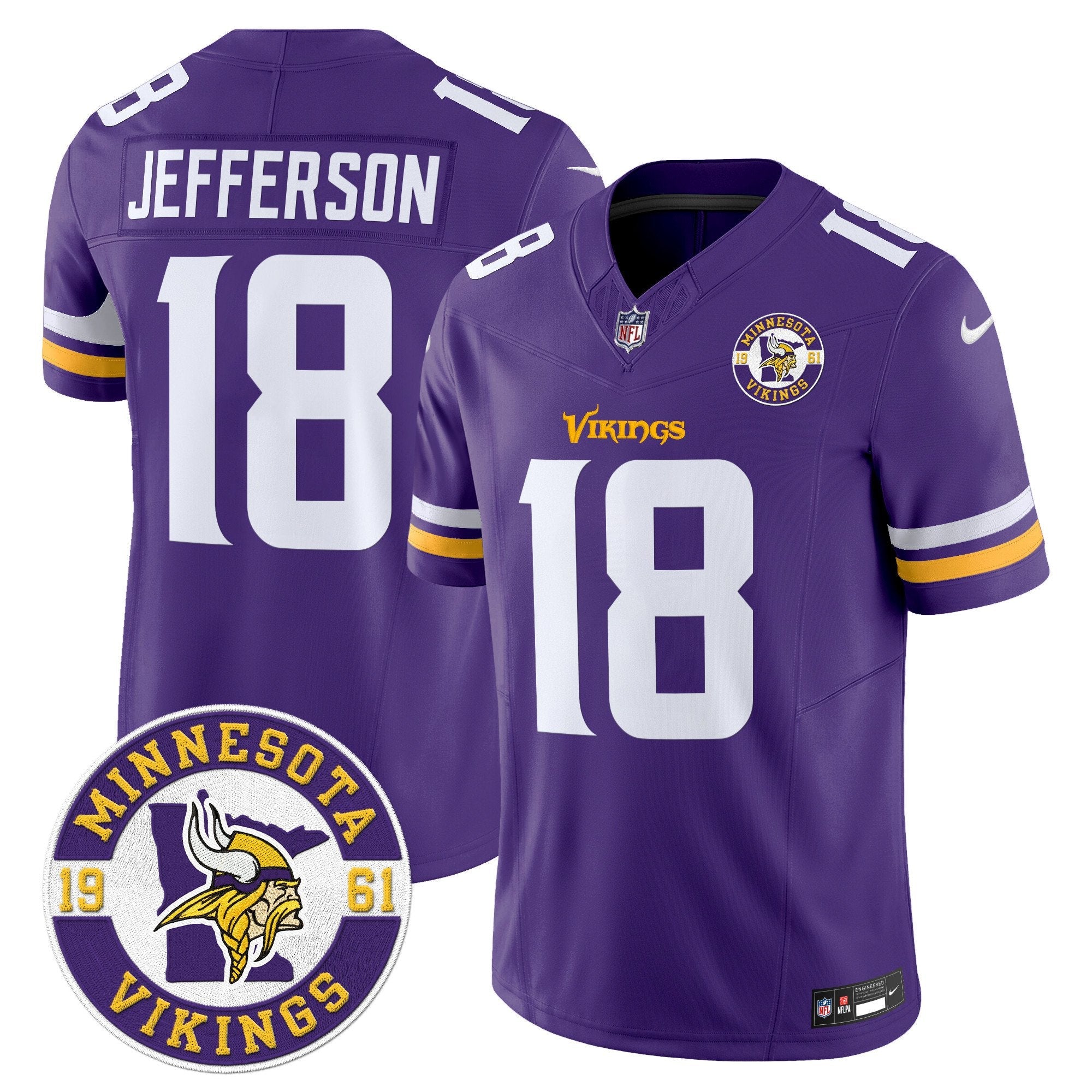 Minnesota Vikings 2024 Vapor Limited Jersey V2 – Est. 1961 Patch – All Stitched – Purple – Justin Jefferson Jersey
