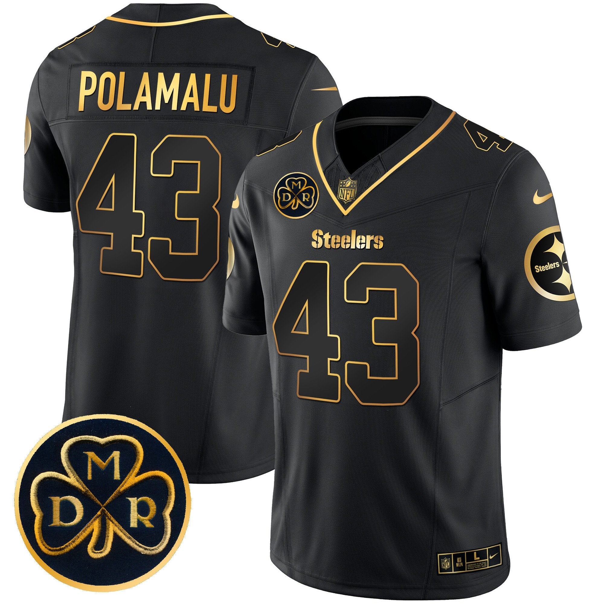 Steelers DMR Patch Gold Vapor Limited Jersey – All Stitched – Black Gold – Troy Polamalu Jersey